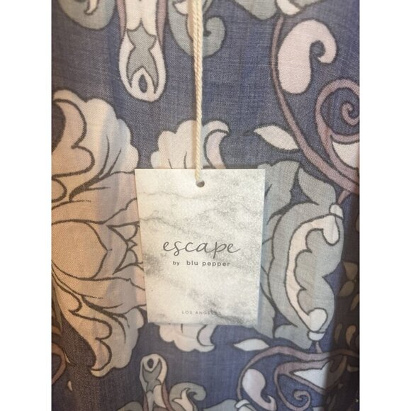 Escape By Blu Pepper Kimono Duster One Size Boho Navy Peach Floral Cover Up - Picture 8 of 10